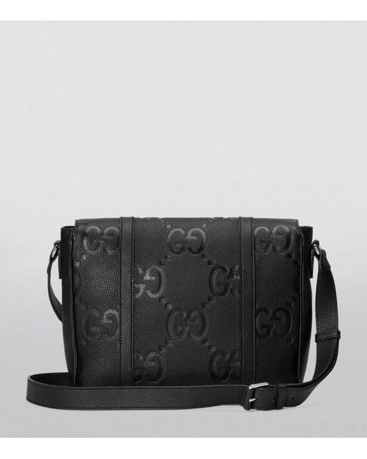 Gucci Black Medium Leather Jumbo Gg Messenger Bag