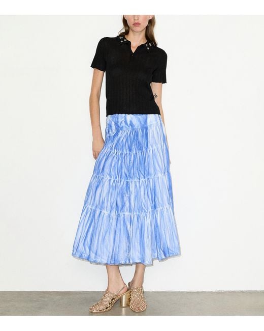 MAX&Co. Blue Cotton Palomba Tiered Midi Skirt
