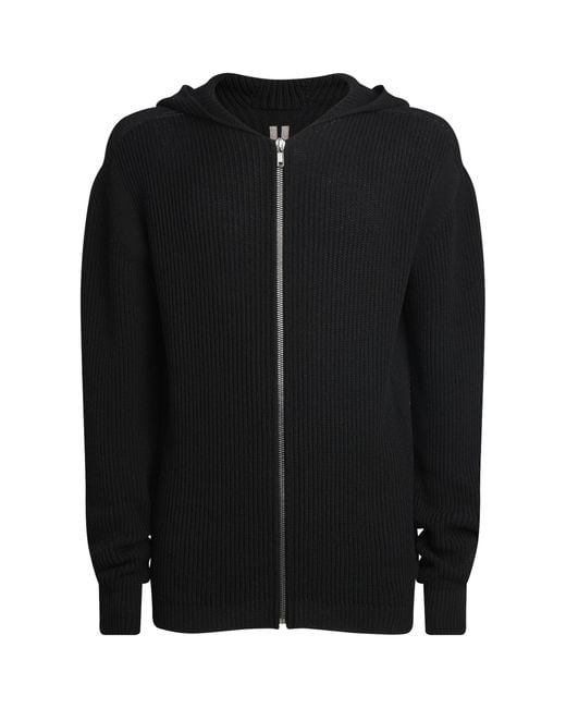 Rick Owens Black Cashmere Zip-Up Hoodie for men