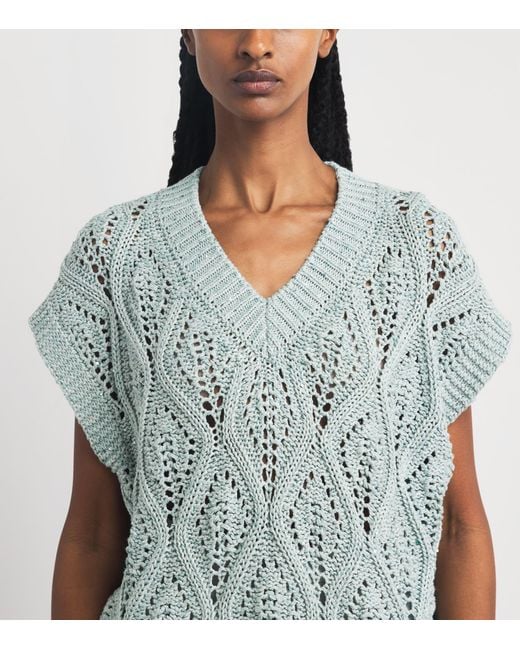 Eleventy Blue Cotton-Blend V-Neck Sweater