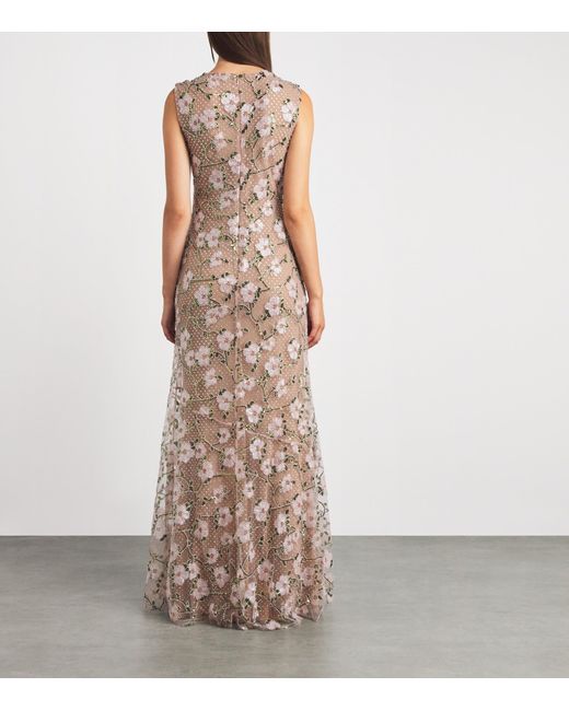 Self-Portrait Natural Sequin-Embellished Rhinestone Maxi Dress