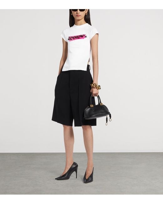 Balenciaga White Cotton Spray-Logo Chopped T-Shirt