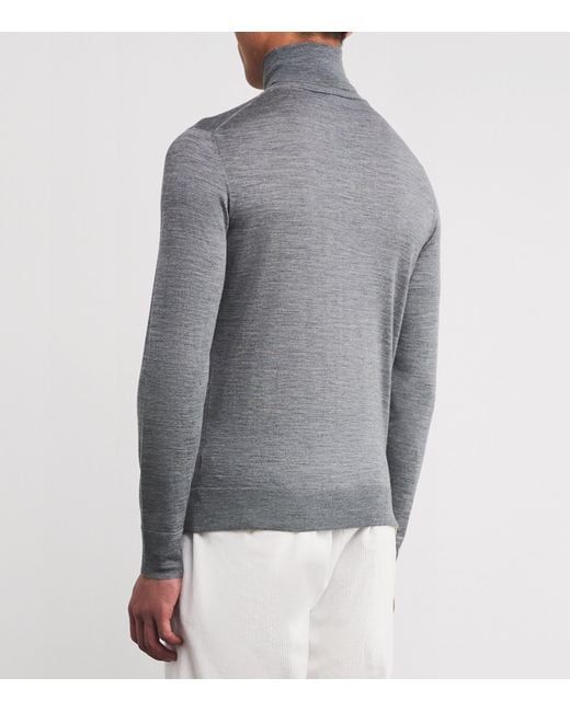Isaia Gray Wool-Silk-Cashmere Rollneck Sweater for men