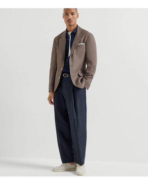 Brunello Cucinelli Blue Cotton Ribbed Short-Sleeve Cardigan for men