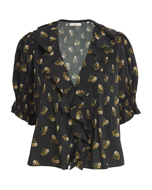Doen Black Buttercup Bouquet Ruffled Henry Blouse