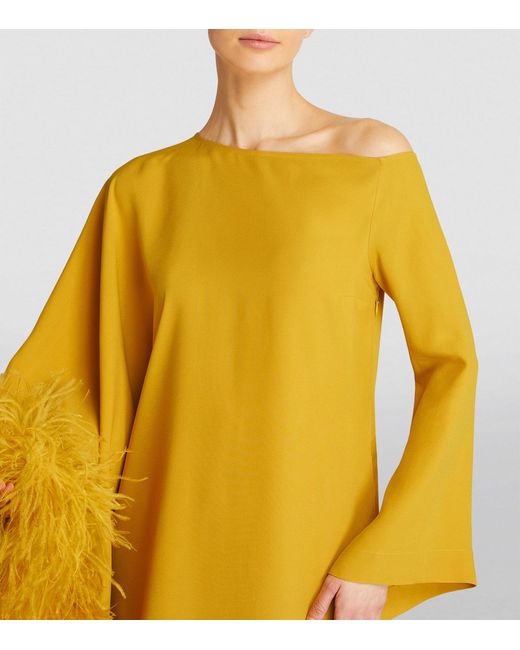 ‎Taller Marmo Yellow Feather-trim Ubud Extravaganza Dress