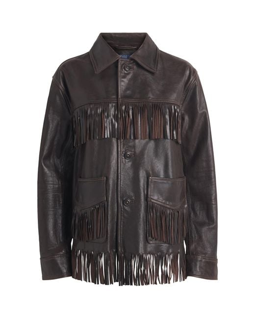 Polo Ralph Lauren Black Fringed Leather Jacket