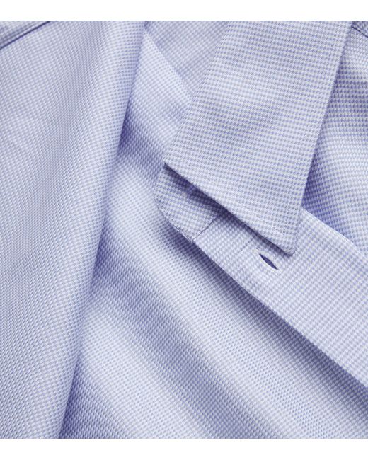 Emporio Armani Blue Cotton Jacquard Houndstooth Shirt for men