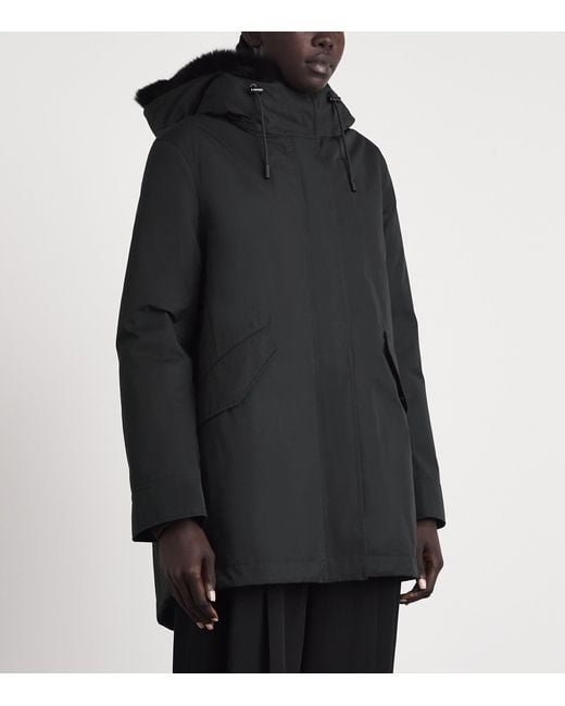 Yves Salomon Black Down Fur-Trim Technical Parka Coat