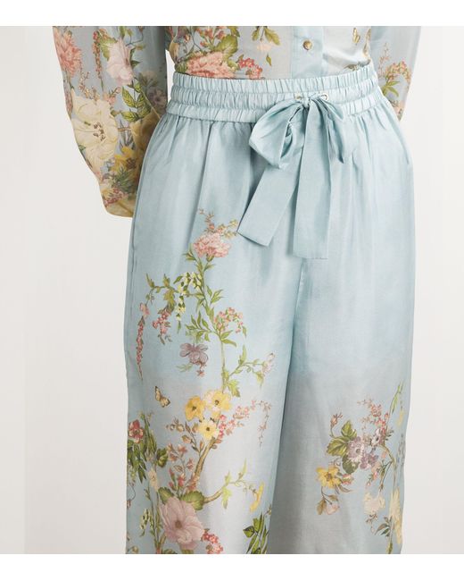 Zimmermann Blue Silk Floral Waverly Wide-leg Trousers