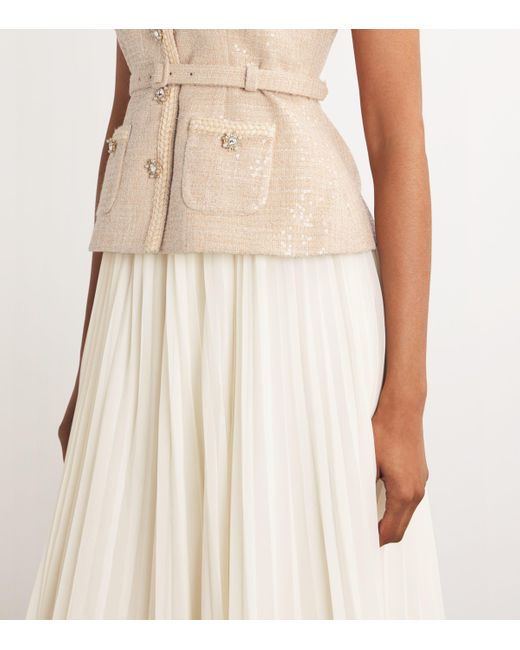 Self-Portrait White Sequin Bouclé Chiffon Midi Dress