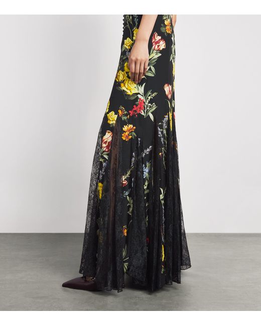 Alice + Olivia Multicolor Satin-Lace Floral Rose Maxi Dress