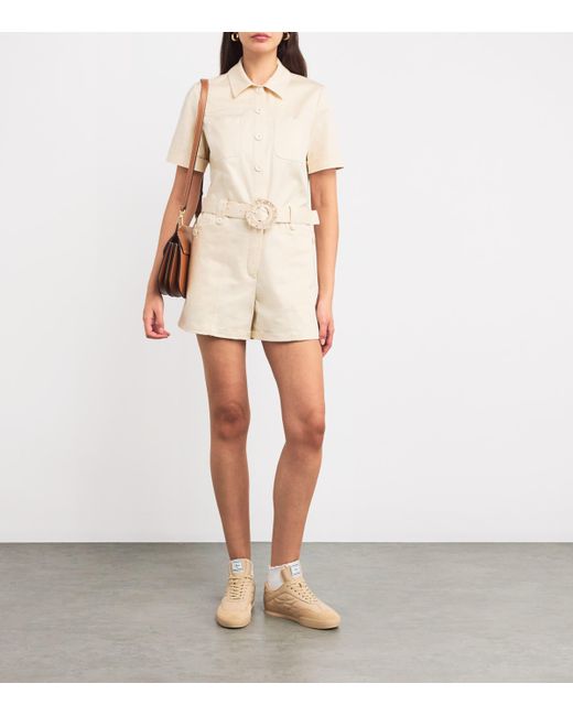 Claudie Pierlot Natural Cotton-Blend Belted Playsuit