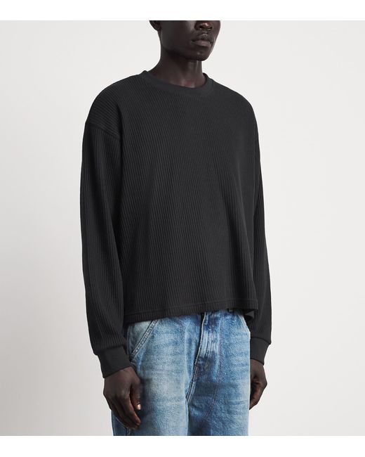 CHERRY LA Black Cotton-Blend Waffle-Knit Sweater for men