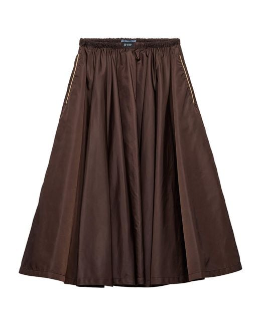 Prada Brown Re-Nylon Gathered Midi Skirt