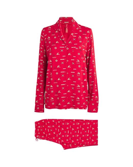 Skims Red Modal-Blend Festive Print Pyjama Set