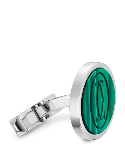 Cartier Green Sterling Silver And Malachite Double C Cufflinks for men