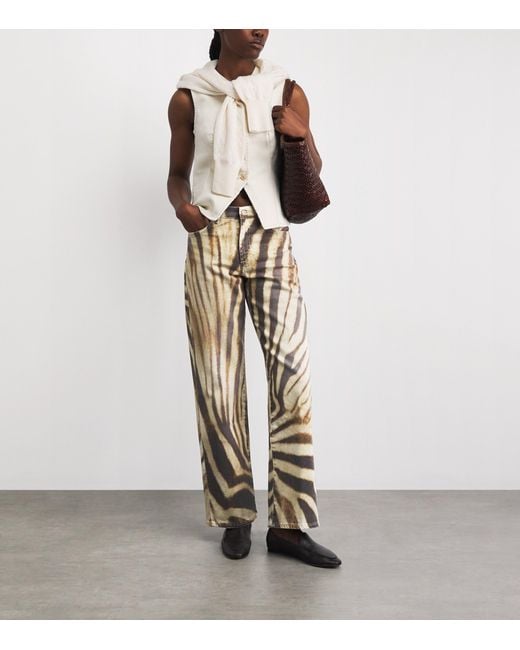7 For All Mankind Natural Zebra Print Stovepipe Straight Jeans