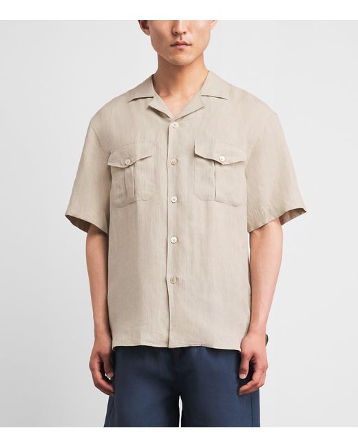 Eleventy White Linen Bowling Shirt for men