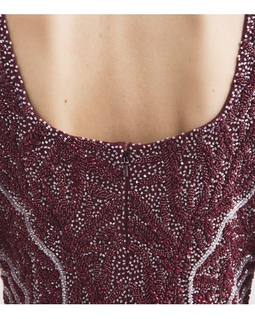 Raishma Purple Short-Sleeve Beaded Gown