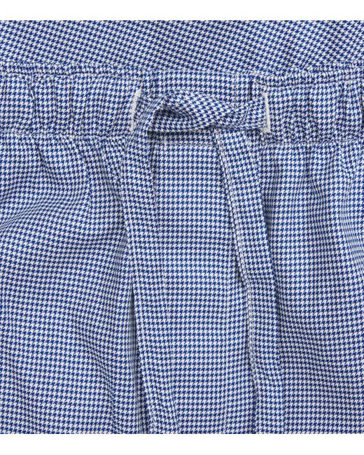 Derek Rose Blue Cotton Puppytooth Lounge Trousers for men