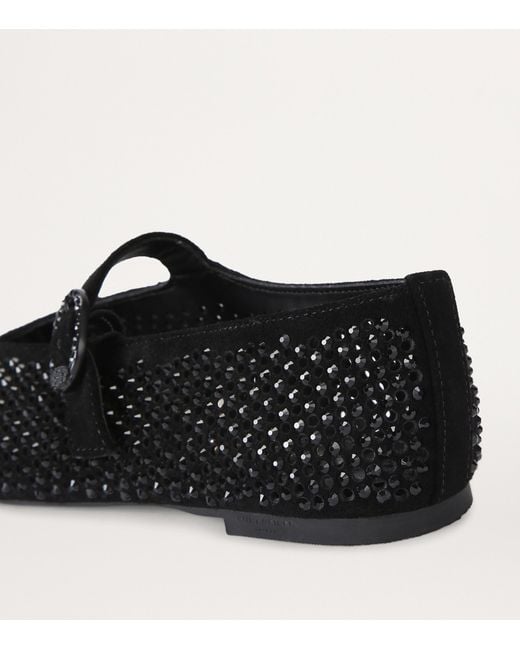 Kurt Geiger Black Suede Embellished Mayfair Ballet Flats