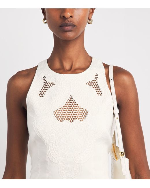 Veronica Beard White Linen-Blend Eyelet Upten Midi Dress