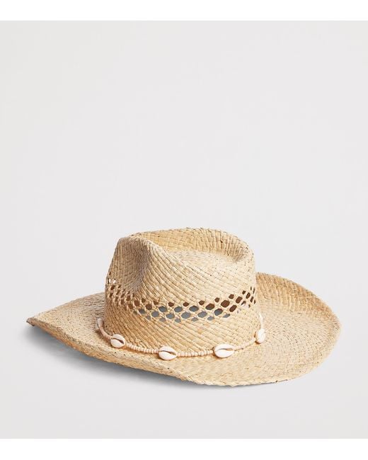 Lack of Color Natural Raffia Seashell-Embellished Cowboy Hat