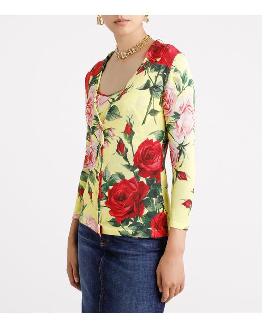 Dolce & Gabbana Multicolor Silk Knit Cardigan With Bouquet