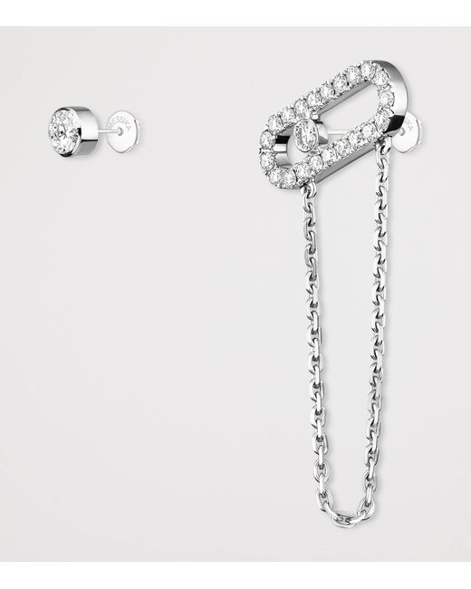 Messika White Move Uno And Diamond Asymmetric Earrings