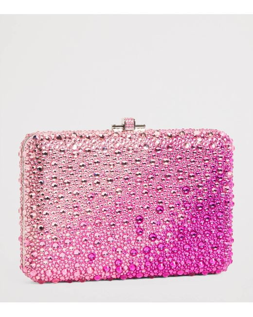 Judith Leiber Pink Slim Slide Gradient Caviar Clutch Bag