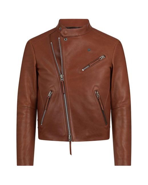 Tom Ford Brown Leather Biker Jacket for men