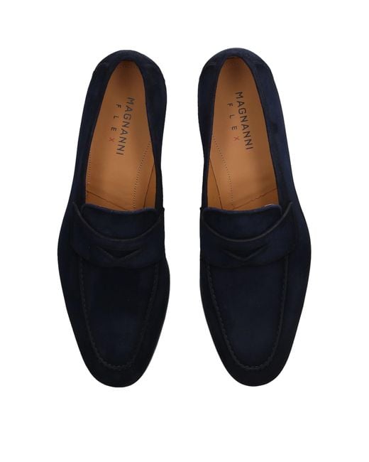 Magnanni Shoes Blue Suede Delos Dress Loafers for men