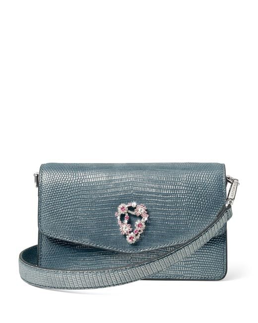 Aspinal Blue Leather Snakeskin-Embossed Eliza Clutch Bag