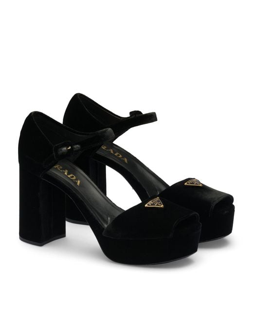 Prada Black Velvet Platform Sandals 95
