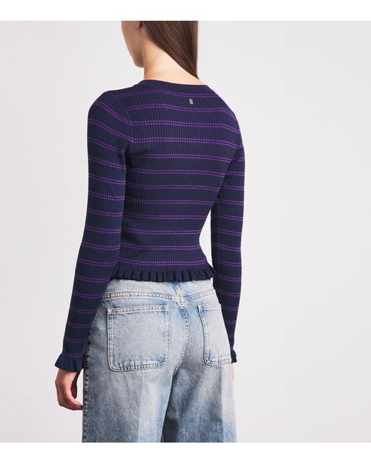 Sandro Blue Knitted Stripe Cardigan