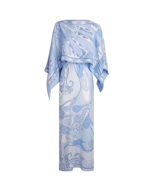 Emilio Pucci Blue Silk Orchidee Cape Maxi Dress