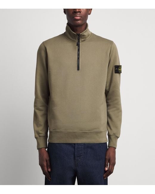 Stone Island Green Cotton Half-Zip Compass Sweatshirt for men