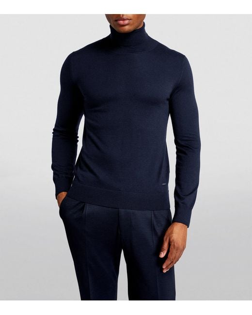 Brioni Blue Cashmere-Silk Rollneck Sweater for men