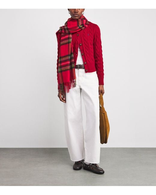 Polo Ralph Lauren Red Wool-Cashmere Cable-Knit Cardigan