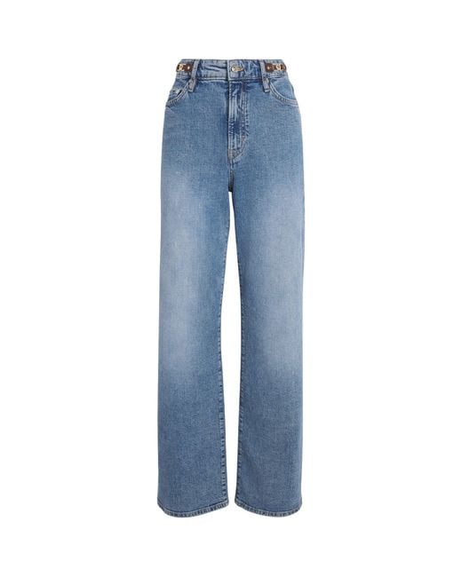 Maje Blue Leather Buckle Wide-Leg Jeans
