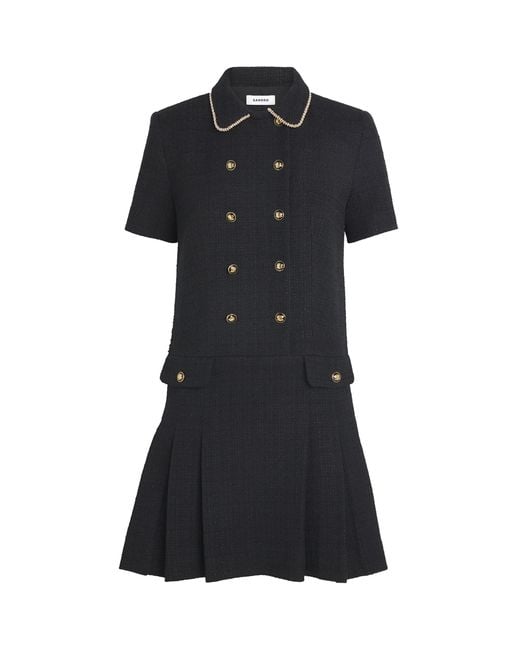 Sandro Black Tweed Buttoned Mini Dress
