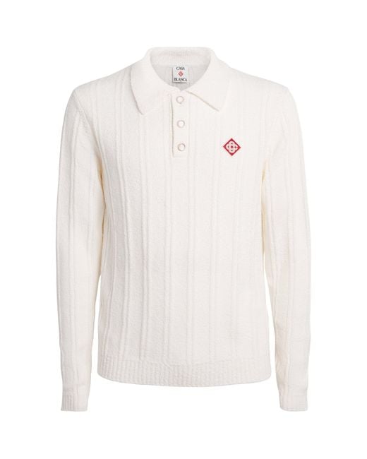 Casablanca White Boucle Long-Sleeve Polo Sweater for men