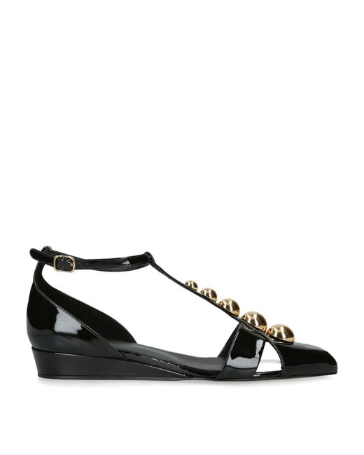 Chloé Black Patent Leather Cleia Wedge Sandals 30