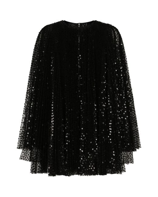 Dolce & Gabbana Black Sequinned Cape Dress