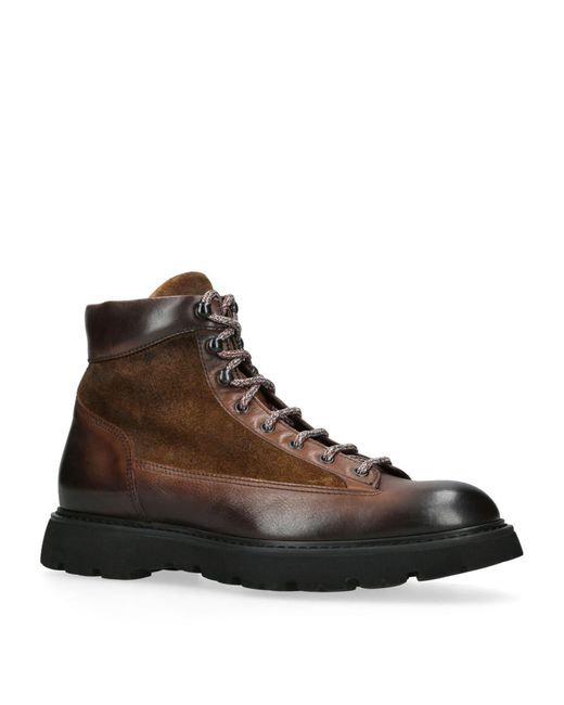 Doucal's Brown Leather-suede Hiking Boots for men