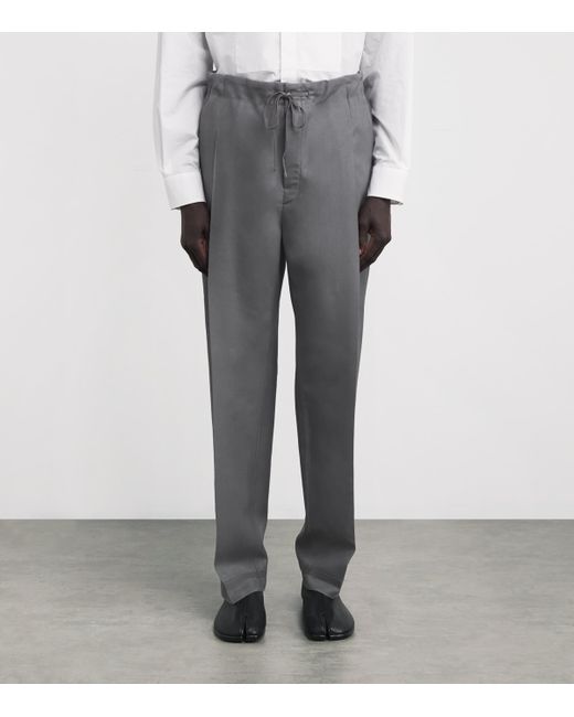 Maison Margiela Gray Mohair-Wool Four Stitch Drawstring Trousers for men