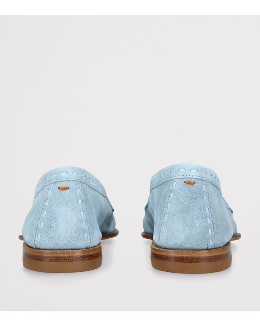 Santoni Blue Suede Marlene Dash Loafers