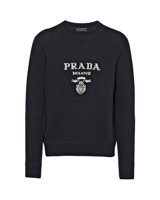 Prada Blue Wool-cashmere Logo Sweater for men