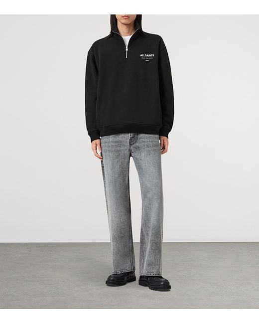 AllSaints Black Cotton Underground Half-Zip Sweatshirt for men